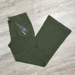 New Flamingals Linen Blend Flare Low Waist Dress Pants Size Small Women’s Green